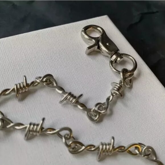 Style 22" Silver Chrome Barb Wire Biker Trucker Jean Wallet Key Chain Punk Rock - Picture 4 of 5